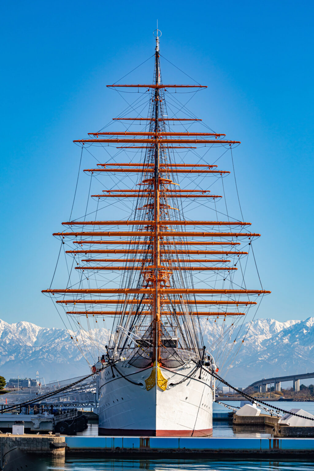 壮大な立山連邦をバックに海王丸