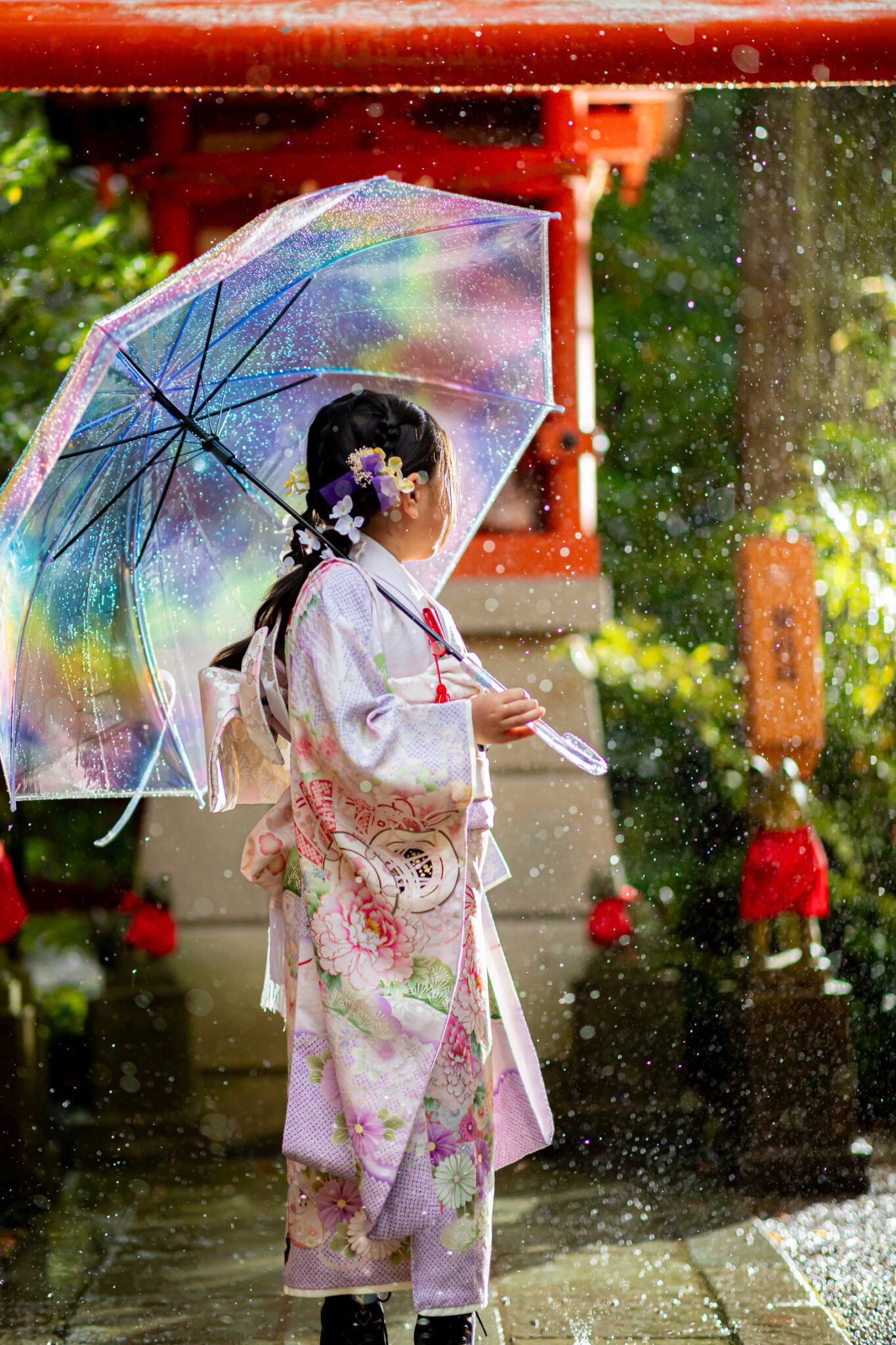 雨が綺麗な七五三の写真